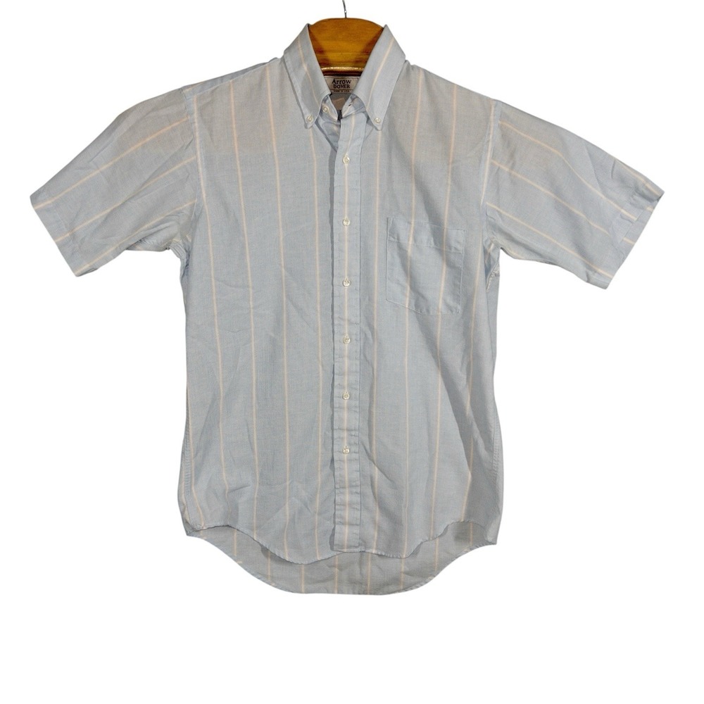 Vintage Arrow Dover Made In The USA Button Up‎ Shirt Mens 15.5 Blue White Stripe